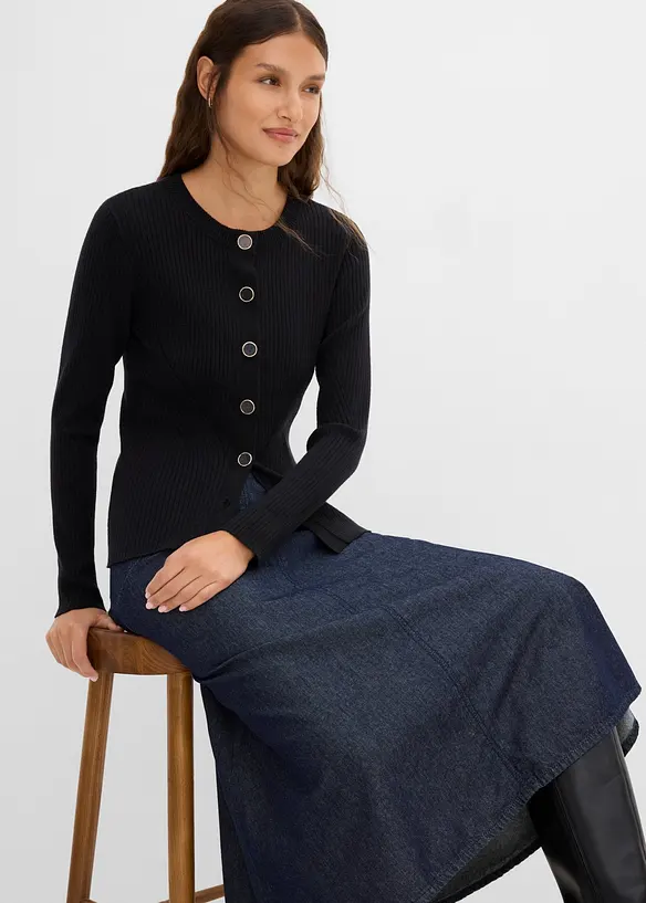 Finstickad cardigan i viskosmix, bonprix