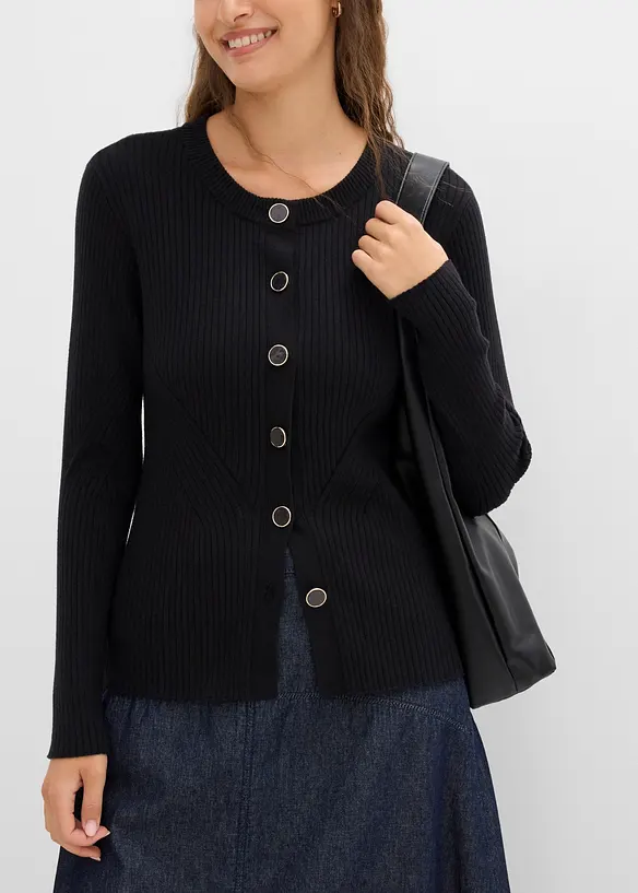 Finstickad cardigan i viskosmix, bonprix