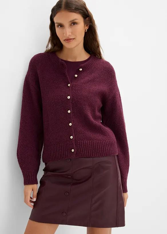 Grovstickad cardigan med knappsl&aring;, bonprix