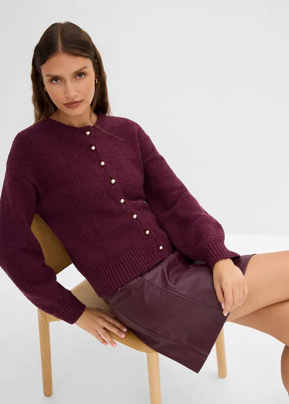 Grovstickad cardigan med knappsl&aring;, bonprix