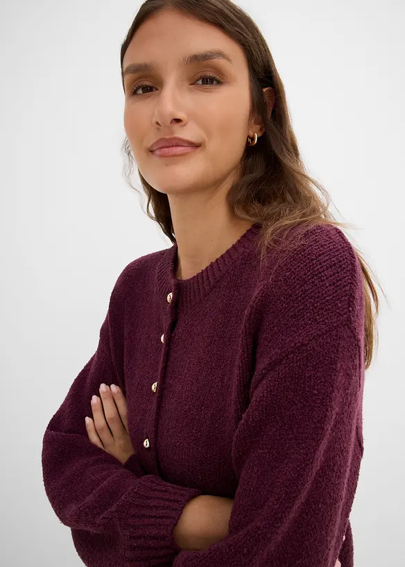 Grovstickad cardigan med knappsl&aring;, bonprix