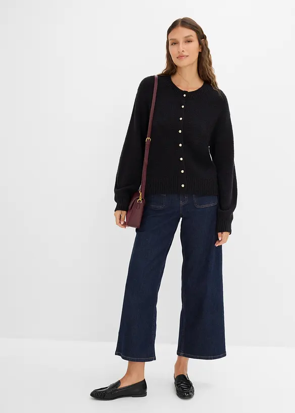 Grovstickad cardigan med knappsl&aring;, bonprix