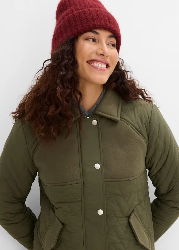 Quiltad jacka i materialmix med yllelook, bonprix