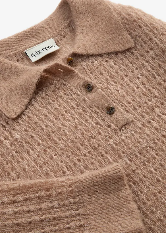 Stickad pik&eacute;tr&ouml;ja i mjukt material med h&aring;lm&ouml;nster, bonprix