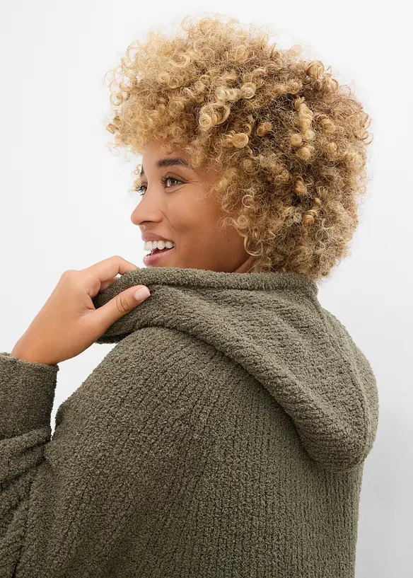 Sweatshirt med huva, av teddyfleece, bonprix
