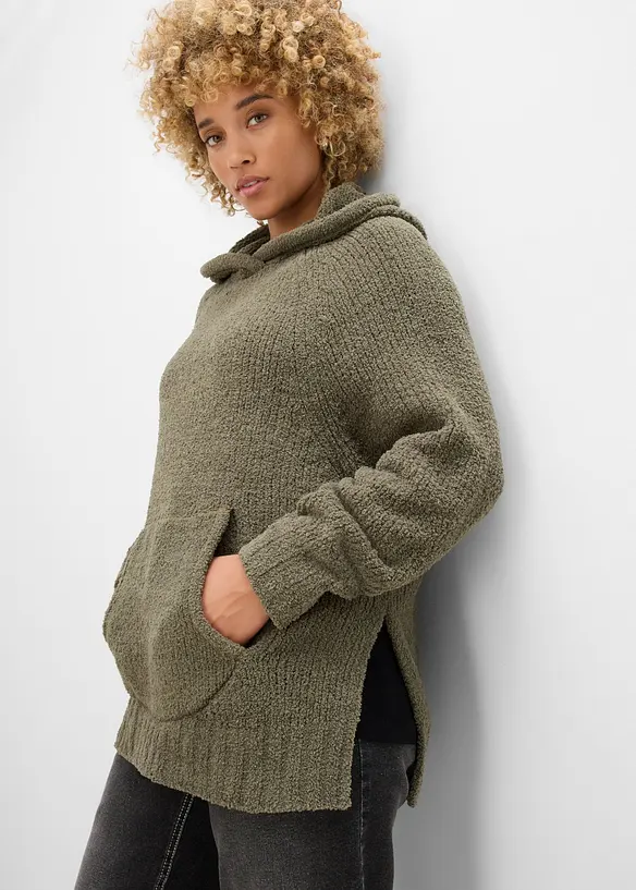 Sweatshirt med huva, av teddyfleece, bonprix