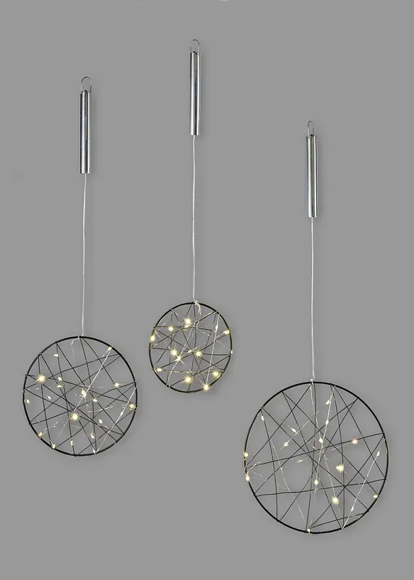 Set med LED-h&auml;ngdekorationer &ndash; ringar med stj&auml;rnm&ouml;nster (3 st.), bonprix