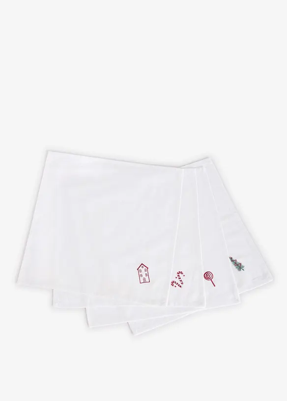 Tygservetter av ekologisk bomull med broderi (4-pack), bonprix