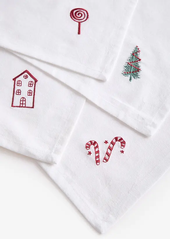 Tygservetter av ekologisk bomull med broderi (4-pack), bonprix