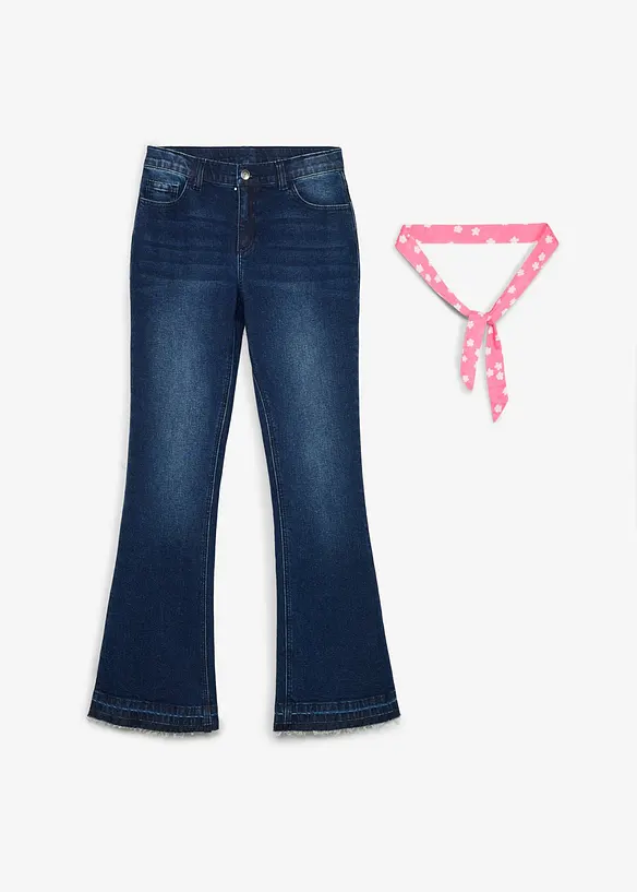 Flared Jeans Mid Waist, med knytsk&auml;rp (2 delar), bonprix