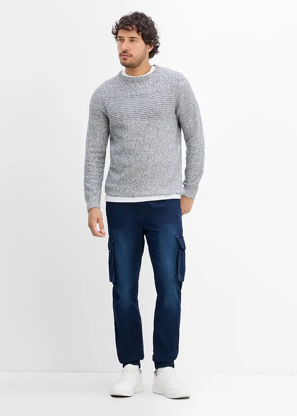 Slim Fit cargo-jeans av joggermaterial med res&aring;rmidja, Straight, bonprix