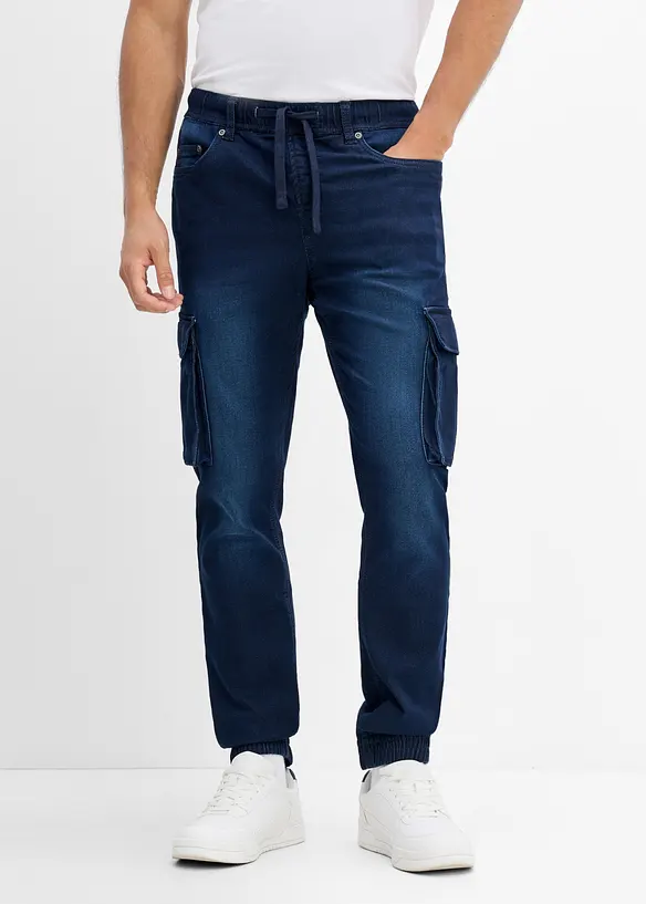 Slim Fit cargo-jeans av joggermaterial med res&aring;rmidja, Straight, bonprix