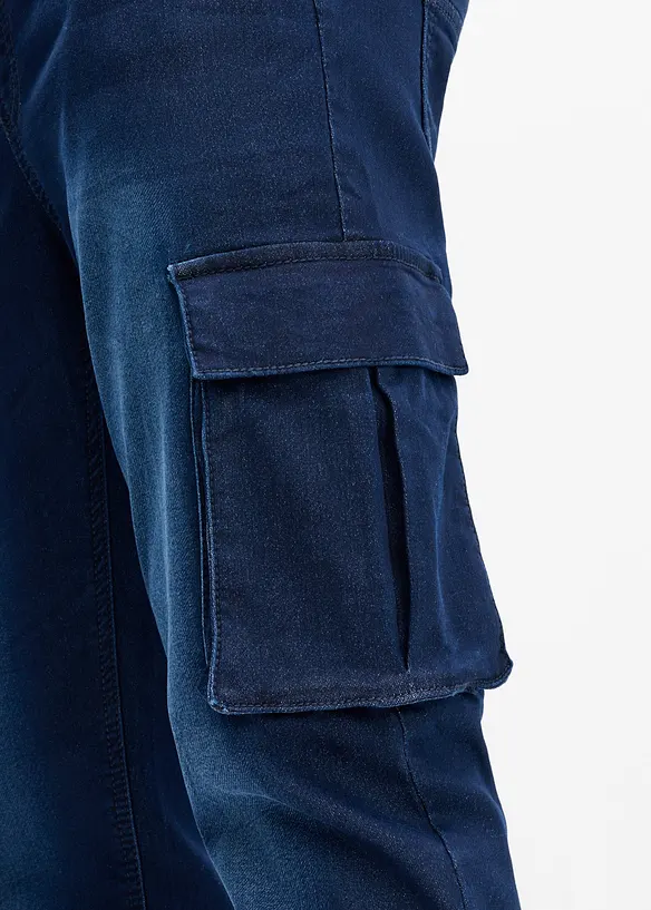 Slim Fit cargo-jeans av joggermaterial med res&aring;rmidja, Straight, bonprix