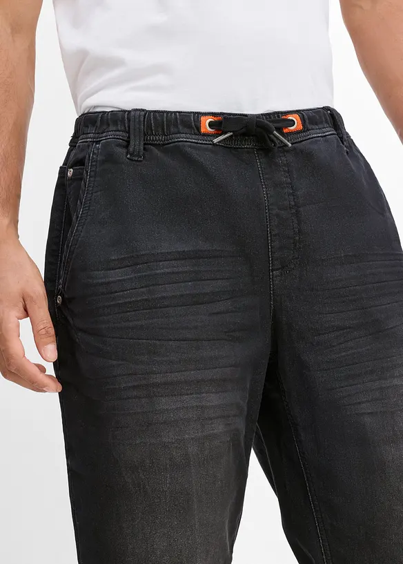 Joggerjeans i Regular fit med res&aring;rmidja, straight, bonprix