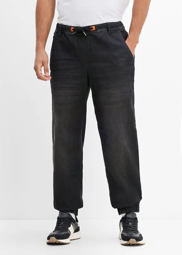 Joggerjeans i Regular fit med res&aring;rmidja, straight, bonprix