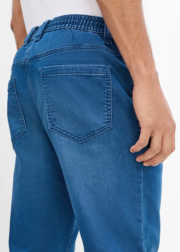 Joggerjeans, Regular Fit med res&aring;rmidja, Tapered, bonprix