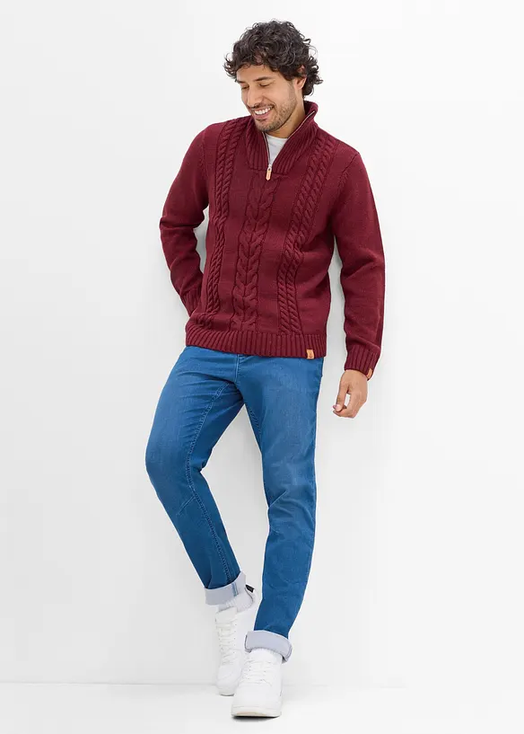 Joggerjeans, Regular Fit med res&aring;rmidja, Tapered, bonprix