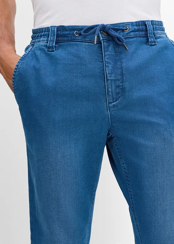 Joggerjeans, Regular Fit med res&aring;rmidja, Tapered, bonprix