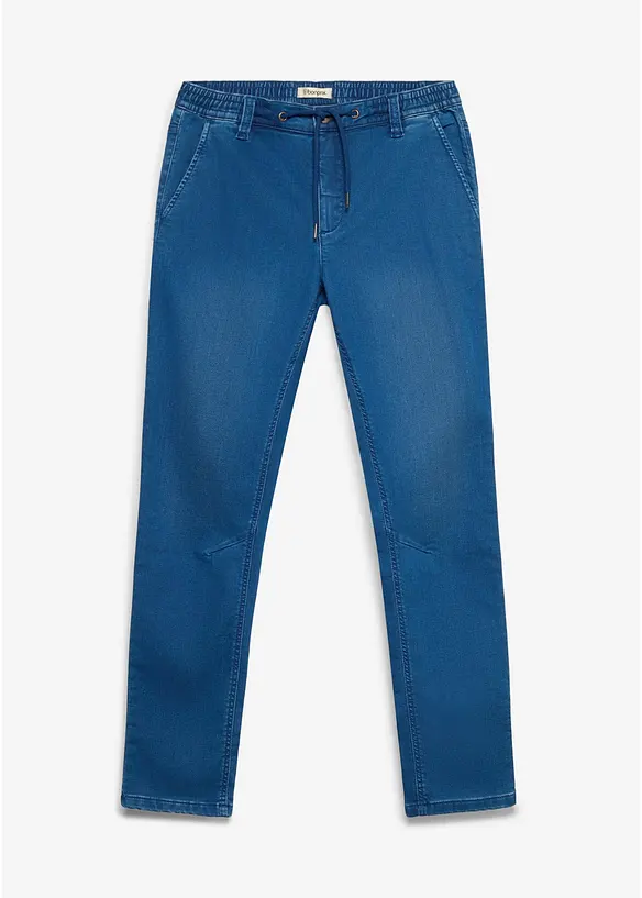 Joggerjeans, Regular Fit med res&aring;rmidja, Tapered, bonprix