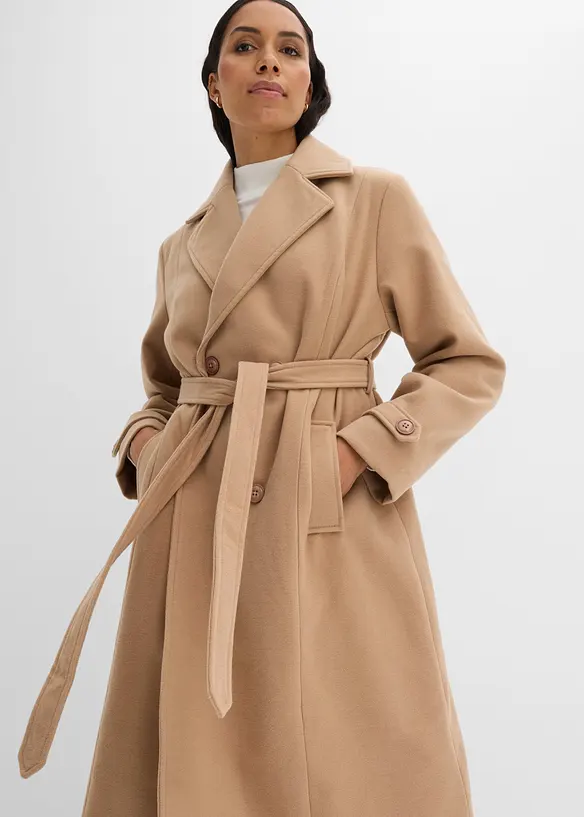 Vintertrenchcoat med yllelook, bonprix