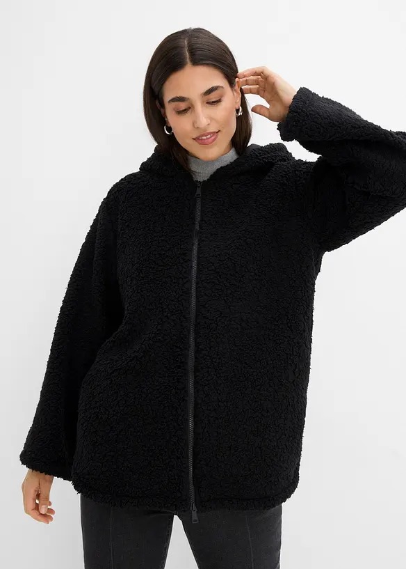A-linjeformad teddyfleecejacka med slits i sidan, bonprix