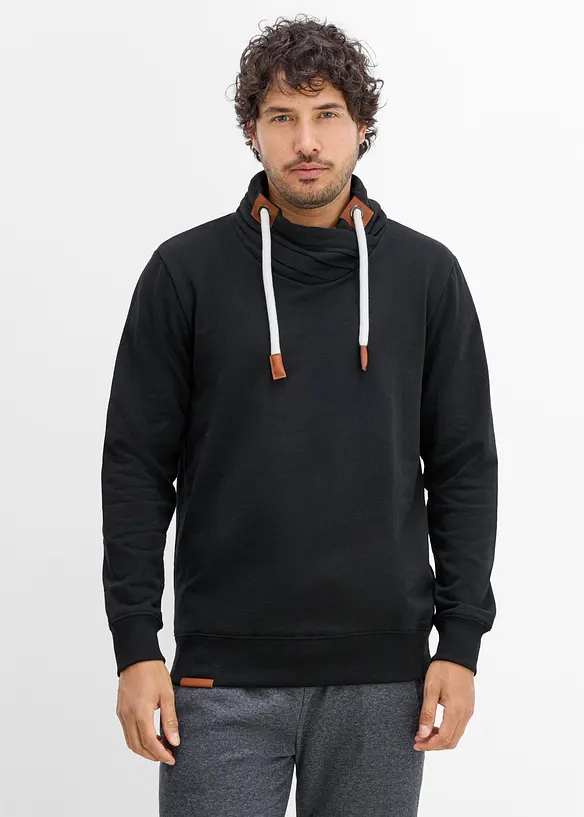 Sweatshirt med sjalkrage och detaljer i skinnimitation, bonprix
