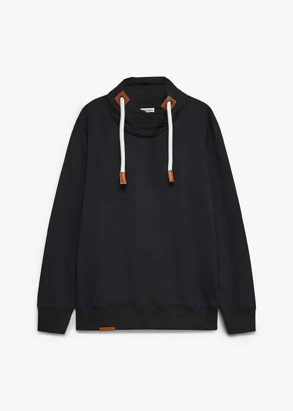 Sweatshirt med sjalkrage och detaljer i skinnimitation, bonprix