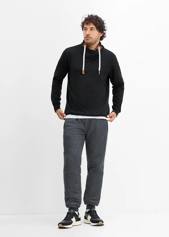 Sweatshirt med sjalkrage och detaljer i skinnimitation, bonprix