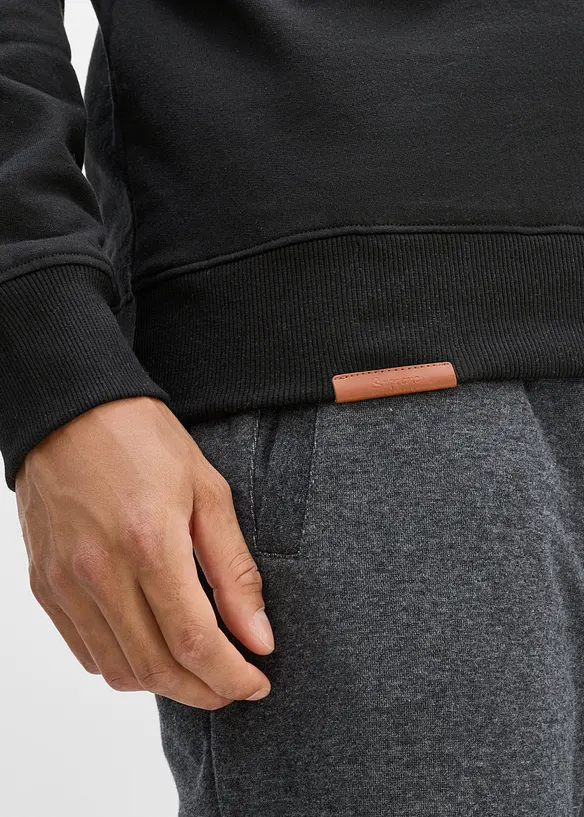 Sweatshirt med sjalkrage och detaljer i skinnimitation, bonprix