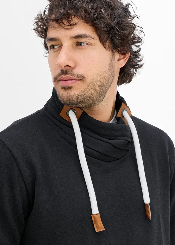 Sweatshirt med sjalkrage och detaljer i skinnimitation, bonprix