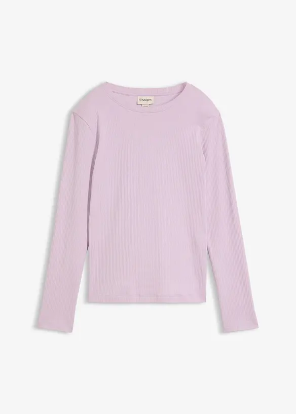 Ribbstickad, l&aring;ng&auml;rmad topp i ren bomull, bonprix