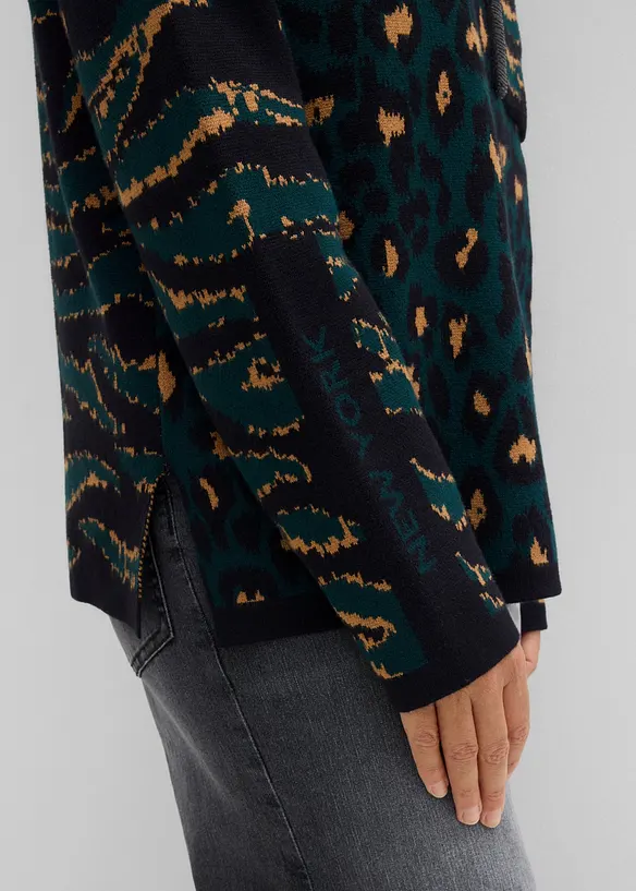 Finstickad tr&ouml;ja med tryckt leopardm&ouml;nster, bonprix