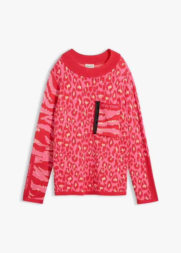 Finstickad tr&ouml;ja med tryckt leopardm&ouml;nster, bonprix
