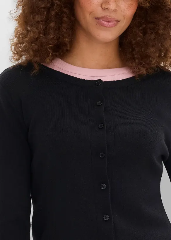 Finstickad cardigan i kort modell, bonprix