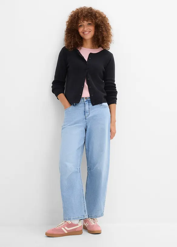 Finstickad cardigan i kort modell, bonprix