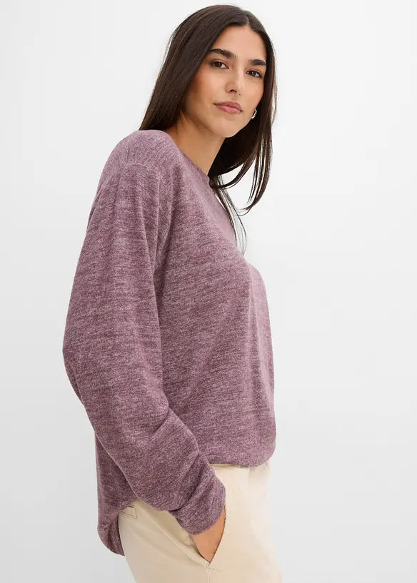 L&aring;ng sweatshirt med stickad look, bonprix