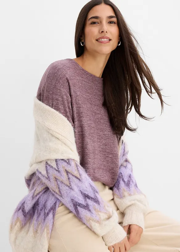 L&aring;ng sweatshirt med stickad look, bonprix
