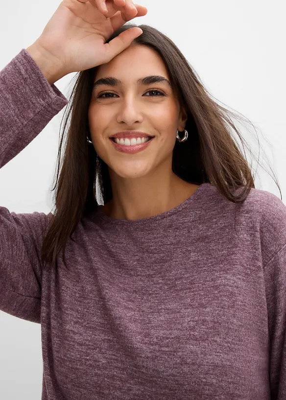 L&aring;ng sweatshirt med stickad look, bonprix