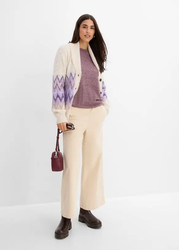 L&aring;ng sweatshirt med stickad look, bonprix