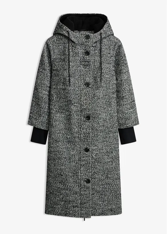 Kappa med tweedlook och stickade handledsv&auml;rmare, bonprix