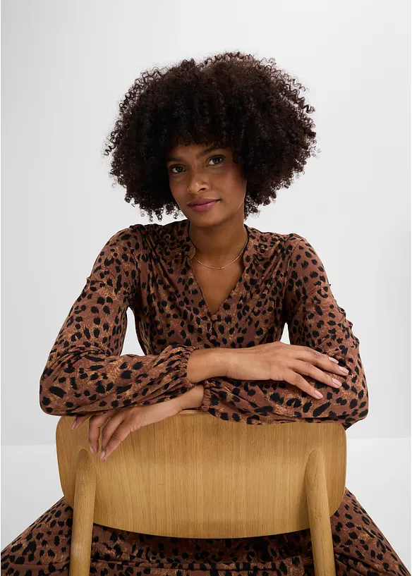 Jerseykl&auml;nning med knytband,med leopardm&ouml;nster (2 delar), bonprix