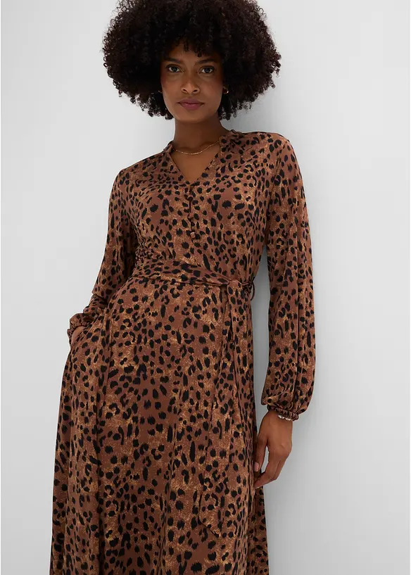 Jerseykl&auml;nning med knytband,med leopardm&ouml;nster (2 delar), bonprix