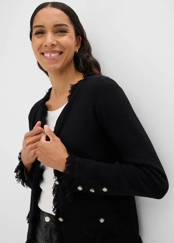Stickad kofta av boucl&eacute;, bonprix
