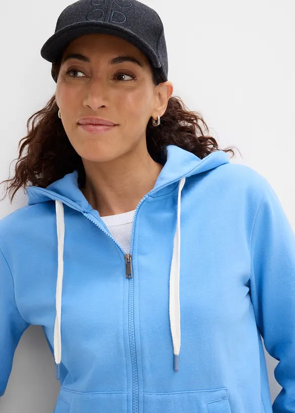 Sweatshirtjacka med huva, av elastisk materialmix med ekologisk bomull, bonprix