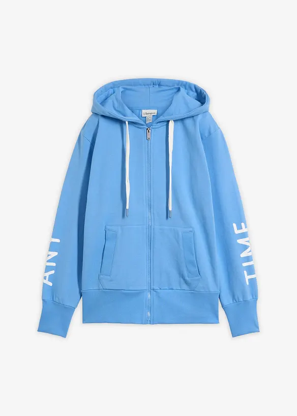 Sweatshirtjacka med huva, av elastisk materialmix med ekologisk bomull, bonprix