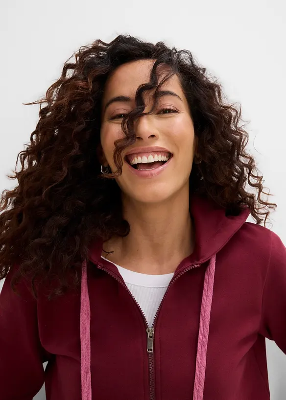 Sweatshirtjacka med huva, av elastisk materialmix med ekologisk bomull, bonprix