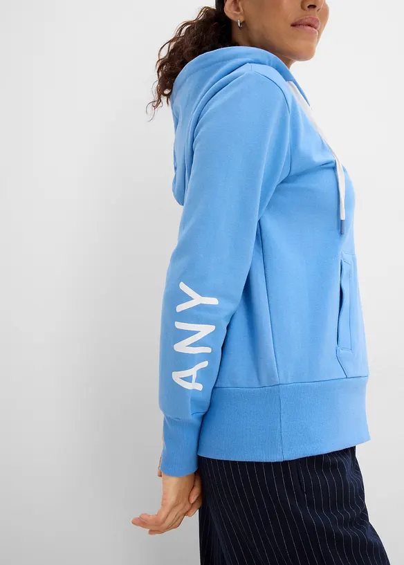Sweatshirtjacka med huva, av elastisk materialmix med ekologisk bomull, bonprix