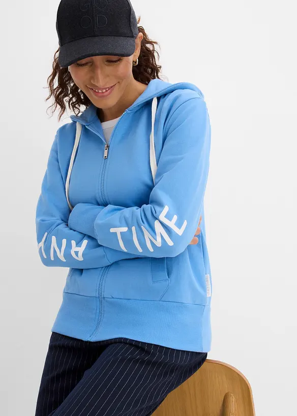 Sweatshirtjacka med huva, av elastisk materialmix med ekologisk bomull, bonprix