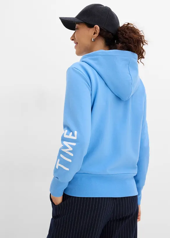 Sweatshirtjacka med huva, av elastisk materialmix med ekologisk bomull, bonprix