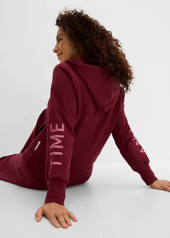 Sweatshirtjacka med huva, av elastisk materialmix med ekologisk bomull, bonprix